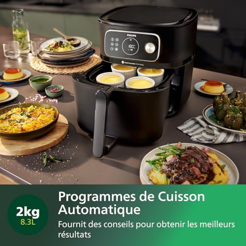 PHILIPS Air Fryer Combi Série 7000-8.3 L, Air fryer 22 en 1, Connexion WiFi, 99% de matières grasses en moins** avec Rapid CombiAir, App HomeID, Noir (HD9876/90)