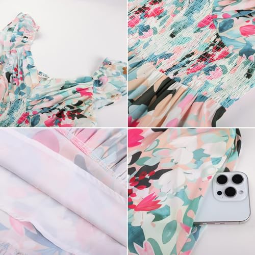 Image of GRACE KARIN Women's Summer Floral Maxi Dress 2026 Ruffle Sleeve Smocked Sundress Flowy Wedding Guest Long Dresses with Pocket
