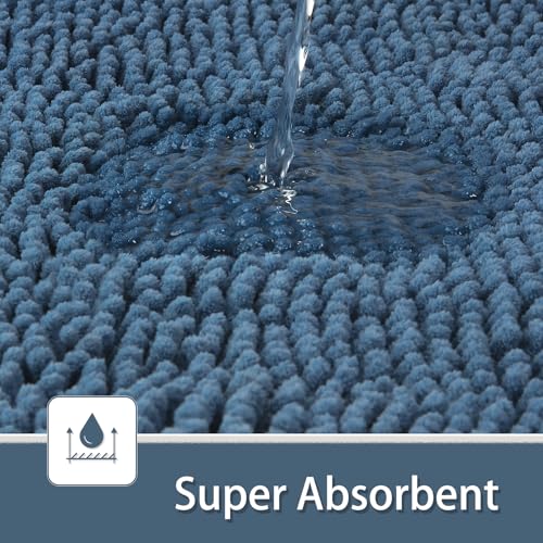 LOCHAS Bathroom Rugs Sets 2 Piece, Soft Non Slip Bath Mat Set, 20''x20'' U-Shaped Toilet Rug and 34''x21'' Denim Blue Bath Rugs, Washable Absorbent Chenille Toilet Rug Set for Bathroom, Shower, Sink by LOCHAS - Image 4