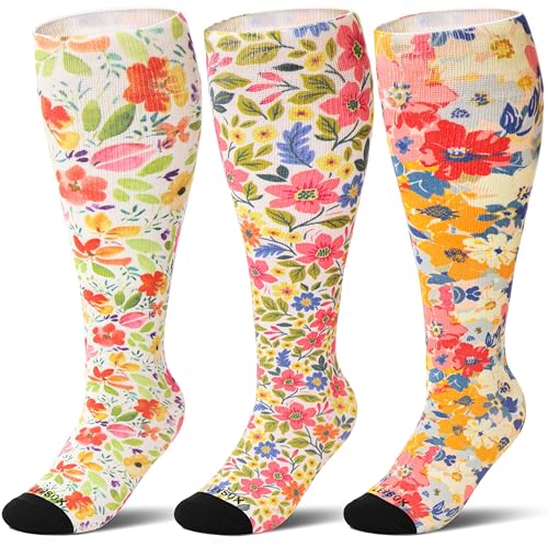 Image of LEVSOX Plus Size Compression Socks for Women Men Wide Calf Extra Large 15-20 mmHg Knee High Sock for Nurses Pregnant Travel