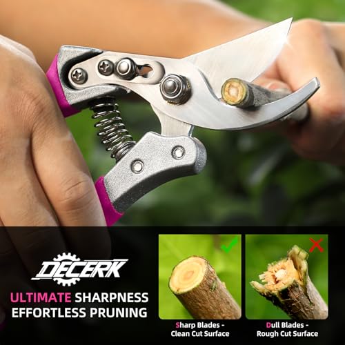 Image of DECERK 8.5 inch Bypass Pruning Shears for Women - Lightweight Garden Scissors, Ultra Sharp SK5 Blade, Ergonomic Handle Reduces Hand Fatigue, Ideal Pruners for Arthritic Hands, Pink Tools Gift for Mom