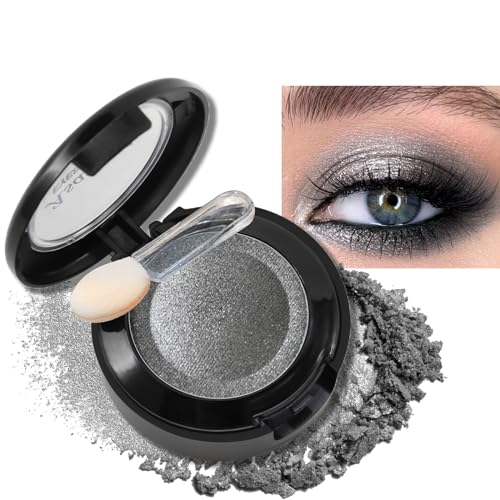 Erinde Fards à Paupières Gris Noir, Pailleté Highly Pigmentées, Longue Durée Fard à Paupières Waterproof, Palettes de Maquillage Métalliques, Avec un Pinceau à Paupières