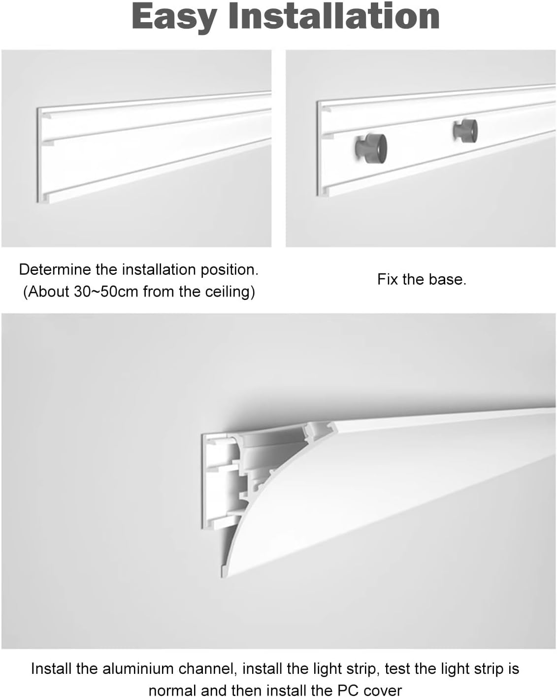 LED Diffuser Channel Baseboard Lighting Kit - Decorative Cuttable Aluminum Profile Crown Molding Trim, Wall Line Light Trunking (2m/6.6ft) for Home Interior Illumination