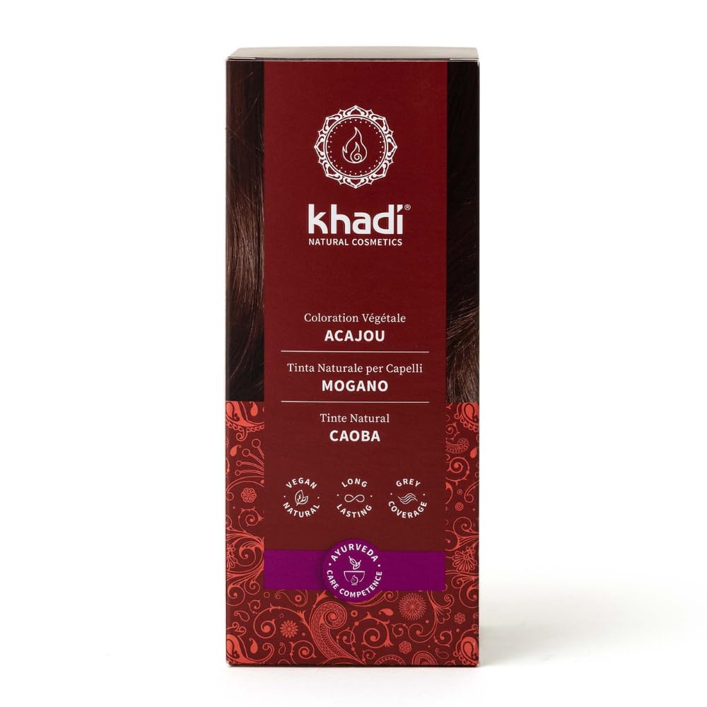 khadi ACAJOU Coloration végétale - Colore vos cheveux d'un rouge velouté et terreux à un brun-​rouge foncé intense - 100% végétale et naturelle - 100 g