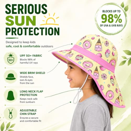 Image of VRITRAZ Sun Protection UPF50+ Bucket Hat Toddler Summer Beach Play Hats with Neck Flap for Girl, Boy, Kids Summer Hat, Bucket Hat for Kids Ages 3-10 Years