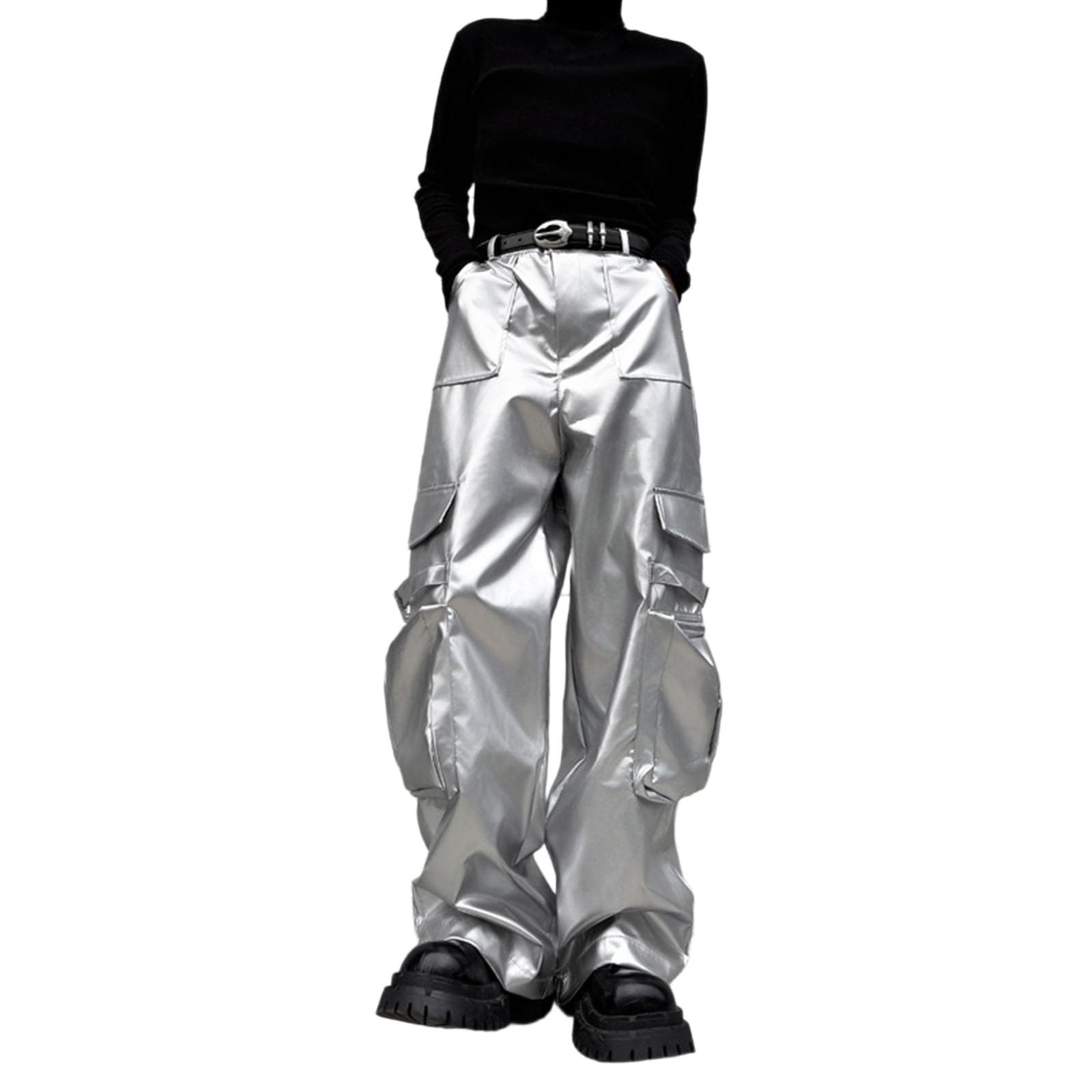 Generisch Pailletten Hose Herren Glänzend Metallic Hose Pailletten Abendkleid Fasching Karneval Kleidung Techno Outfit Nightclubhose Festliche Rave Outfit Partywear für Männer Palazzohose