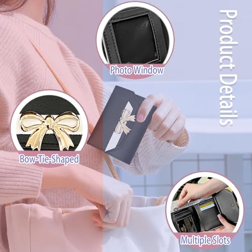 Wallets Wallets for Women, Snap-Button Women's Wallet PU Leather Card Holder Trifold Ladies Wallets with Multiple Card Slots, ID Window& Cash Compartment for Women of All Ages (Black)3