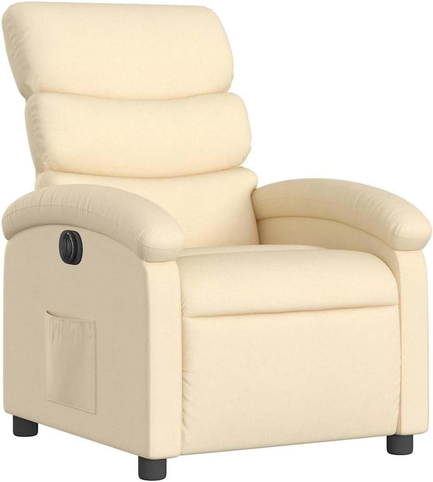 vidaXL Electric Recliner Chair - Cream Fabric Adjustable Armchair with Motorized Footrest, Side Pocket & Thick Padding for Living Room, Bedroom