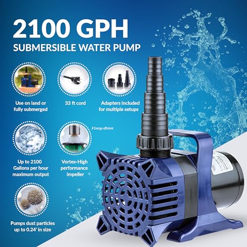 Image of Alpine Corporation 2100 GPH Submersible Water Pump with 33 FT Cord & Adapters for Ponds,Fountains,Waterfalls,and Water Circulation,192 Watts 20 FT Lift Quiet Operation Vertical /Horizontal (Pack of 4)