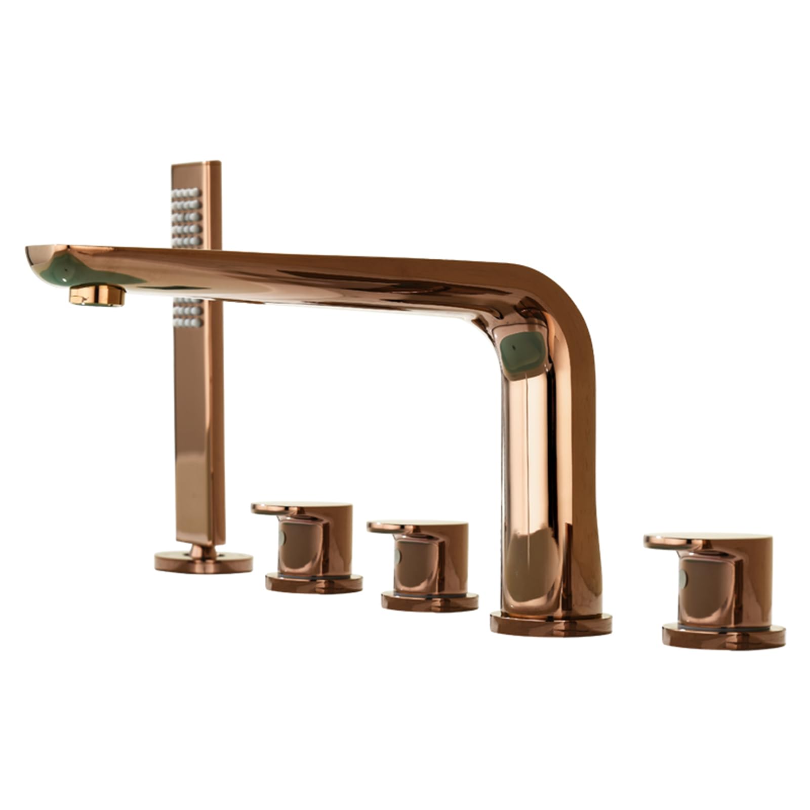 Mitigeur de bain 5 trous or rose anti-corrosion en laiton avec douchette