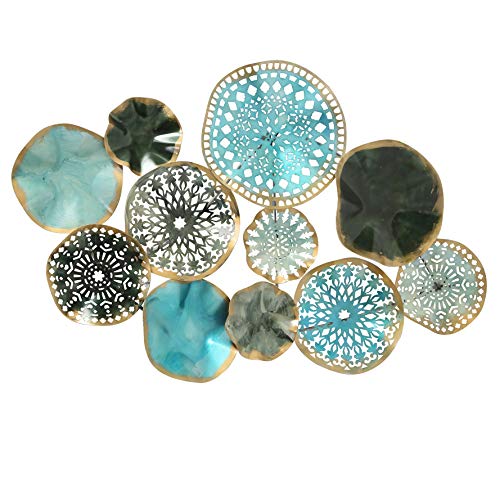 Whw whole house worlds modern blue metal rounds wall decor, turqu…