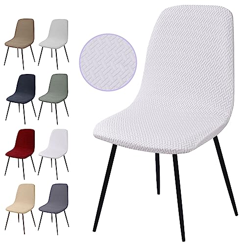Fundas para Sillas Pack de 4, Jacquard Fundas Sillas de Comedor Extraíbles y Lavables Cubiertas para sillas Fundas Elásticas Modernas Fundas Protectoras para Sillas para Comedor, Boda (T Blanco,4PCS)