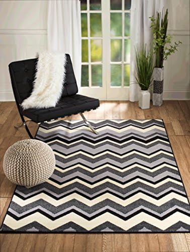 NEW CHATEAU S17 GREY BLACK CHEVRON MODERN ABSTRACT STYLE AREA RUG (5' X 7' AREA RUG)