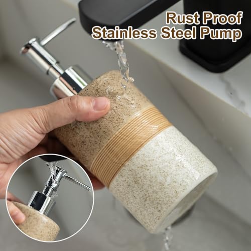 Image of Ceramic Kitchen Dish Soap Dispenser Set with Stainless Steel Pump | Refillable Hand Soap, Shampoo and Conditioner, Body Wash, Lotion Dispenser | for Kitchen and Bathroom Counter Non Slip, 12 Oz