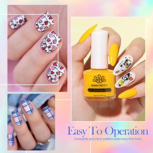 BORN PRETTY Nail Art Stamping Polish Stampinglack Set Rot Blau Gelb Stamping Lack Nagellack Farben Nagellack Stempeln Colourful Manicuring Plate Printing Polish Varnish 12 Colours Set