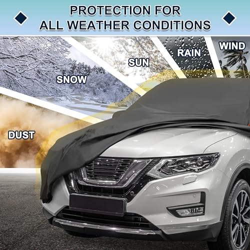 Image of Black Heavy Duty Waterproof Car Cover for SUV 182 inch-190 inch - All-Weather UV Protected Outdoor Full Exterior Cover with Sun /Snow /Rain Resistance