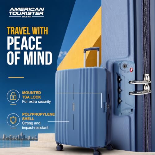 Image of American Tourister Cleva S | Luggage Trolley Bag (77 cm) | 360 8 Wheel Travel Luggage | 2 Compartments | Hard Luggage Polypropylene Suitcase | Mounted TSA Lock | 3 Years Warranty | Blue & Navy Blue