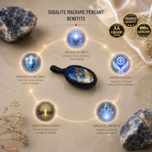 Image of REMEDYWALA Gemstone Macrame Pendant for Reiki & Crystal Healing, Natural Stone
