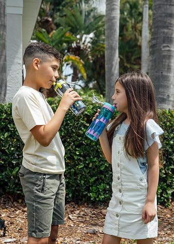 Image of Pogo BPA-Free Tritan Kids Water Bottle with Silicone Soft Straw, Grey Geode, 18 oz.