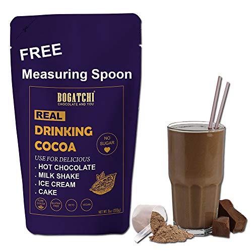Image of BOGATCHI Drinking Keto Chocolate , Single Origin and Natural , Vegan -Raw - No Sugar- Gluten Free- Dark Unsweetened Drinking Cocoa Powder, 200g , Free Measuring Spoon