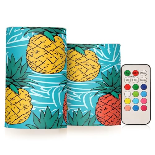 ALAZA Tiled Pineapple-2758 Flickering Flameless Candles Battery Operated with Remote Timer,Tea Light Candles LED Pillar Votive Candles Set of 2 for Outdoor Indoor Decorations