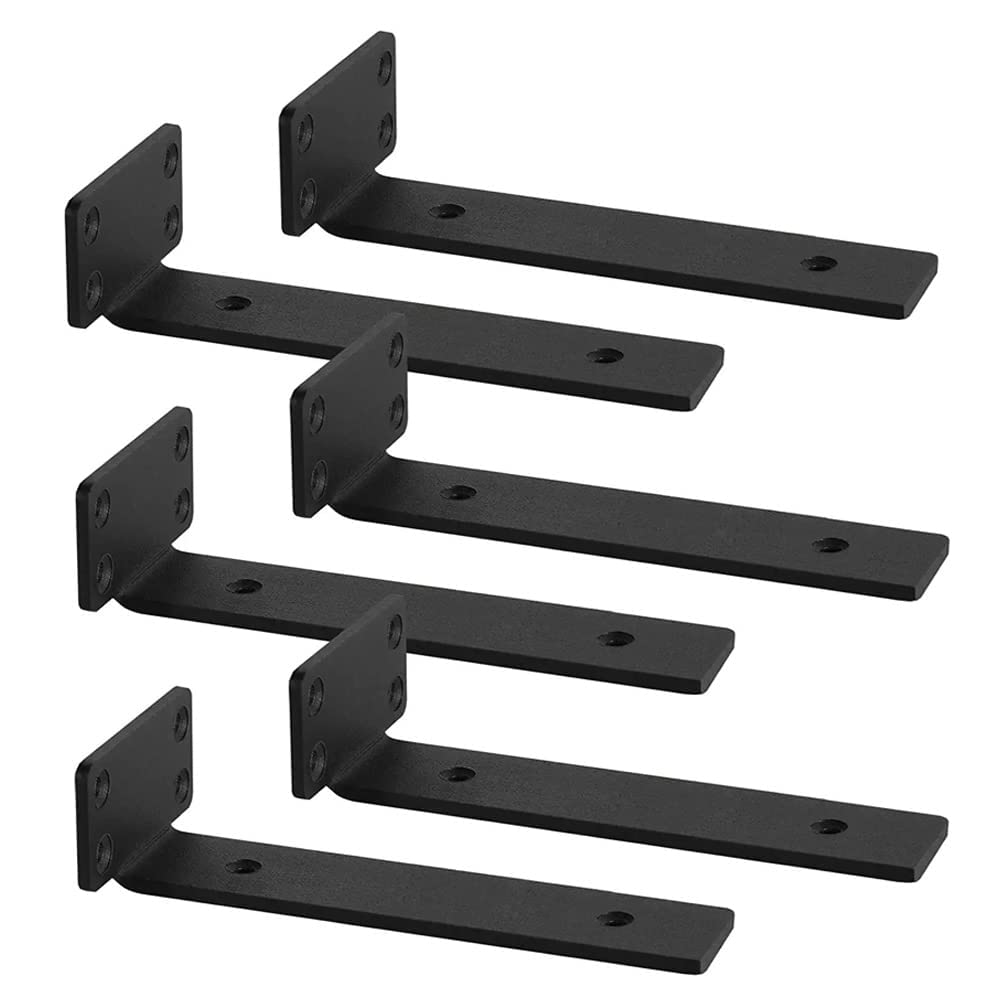 Regalhalterung,Schwerlastwinkel,Schwerlastkonsole,Winkel schwarz,Regalwinkel Metall 90 grad für Regale, Schwerlastträger unterstützung DIY (5mm dick),6 Stück