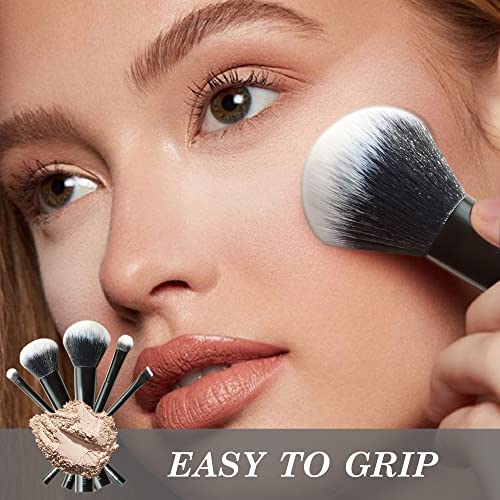 Makeup Brushes Makeup Brush Set 5 Pcs , Premium Synthetic Foundation Concealers Powder Blush Blending Makeup Brush Set Face Eye Shadows Angled Eyeliner Brush Black #TOP1