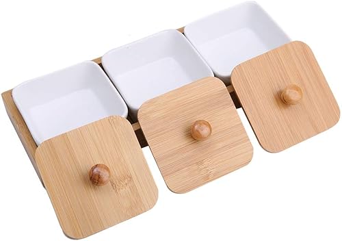 Miniatura 6 de TOPINCN Plato de cerámica para servir, plato rectangular con cubierta de bandeja, plato de postre para fiestas, aperitivos y cenas (tres rejillas