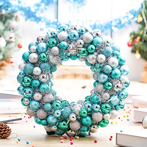 Amooca Christmas Ball Wreath With Led Lights 16In Front Door Window Decorative Hanging Ornaments Table Centerpiece Decor Holiday Party Home Decoration Blue Silver #TOP2