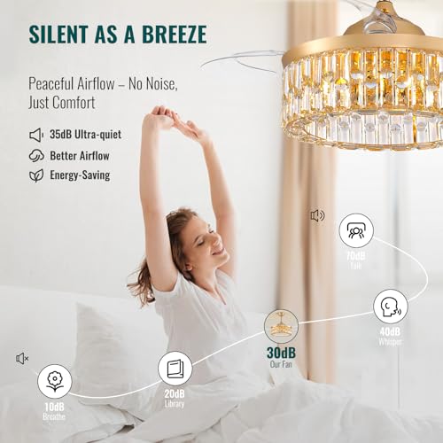 Image of Siljoy 48'' Modern Gold Caged Crystal Ceiling Fan with Lights and Remote