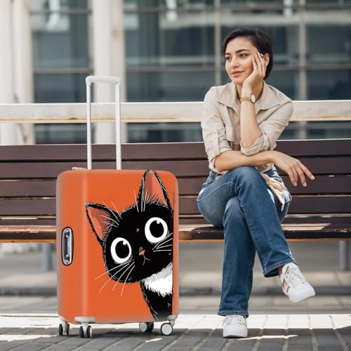 Image of Black Cat Luggage Cover for 32-34 Inch Suitcases - Stretch Travel Suitcase Protector with Orange Background - Durable Anti-Scratch Washable Cover for Luggage,XL