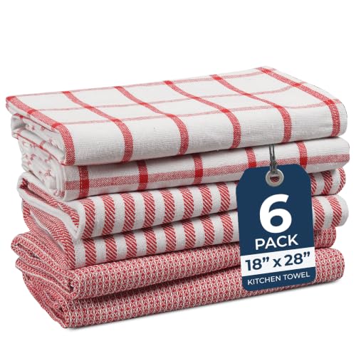 Image of LANE LINEN Kitchen Towels Set - Pack of 4 100% Cotton Dish Towels for Drying Dishes, 18 inchx 28 inch, Kitchen Hand Towels, Absorbent Tea Towels, Premium Dish Towels for Kitchen, Quick Drying - Christmas Red