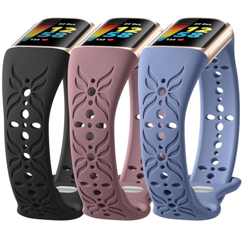 Maledan Cute Band Compatible for Fitbit Charge 6/Charge 5 Bands Women Men, Ultra Slim Sport Solo Loop Cut-out Replacement Wrist Bands Bracelet for Fitbit Charge 5/Charge 6 Advanced Fitness Tracker