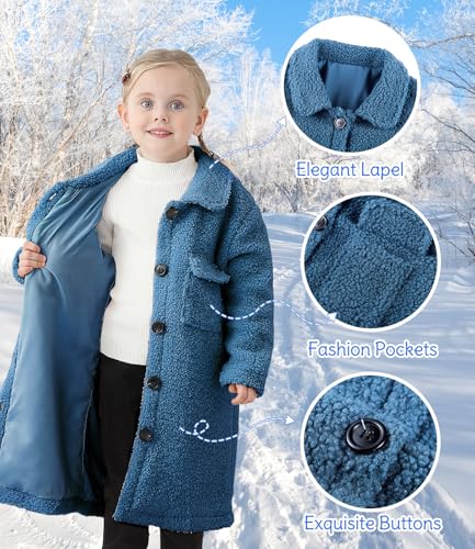 Girls Fleece Jacket 4-7 Years Soft Lining Warm Jackets for Girl Lapel Long Coat Clothes Button Up Outwear3
