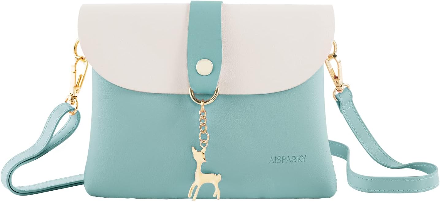 AISPARKY Small Crossbody Purse With Pendant,PU Leather Cross Body Shoulder Bag Phone Purse Handbags for Girls, Aqua Blue