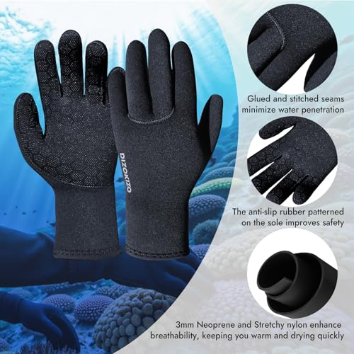 PAWHITS Neoprenhandschuhe 3mm Thermohandschuhe Winterhandschuhe wasserdichte Anti-Rutsch-Handschuhe für Männer und Frauen Herren Schwarz (M)