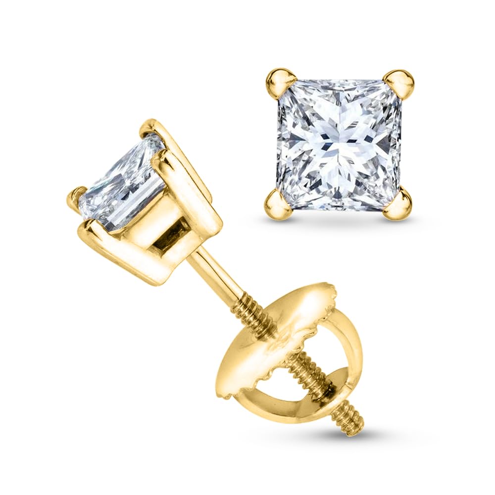 Houston Diamond District 0.5 to 4 Carat Princess Diamond Stud Earrings 4 Prong Screw Back (I-J Color I1-I2 Clarity) 14K Rose Gold Lab Grown 0.25 Carat