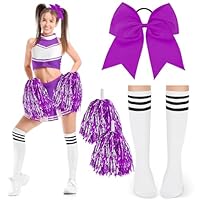 Hengrongshen Disfraz Animadora Niña Negro, Disfraz Cheerleader Niña Con Vestido, Pompones, Calcetines, Lazo Y Horquillas, Fato Cheerleader Menina Para Carnaval, Halloween (110
