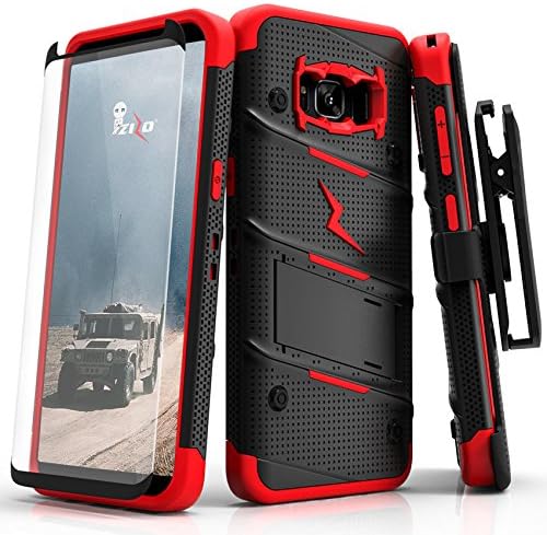 ZIZO Bolt Series for Samsung Galaxy S8 Plus Case Military Grade Drop Tested with Tempered Glass Screen Protector Holster Black RED