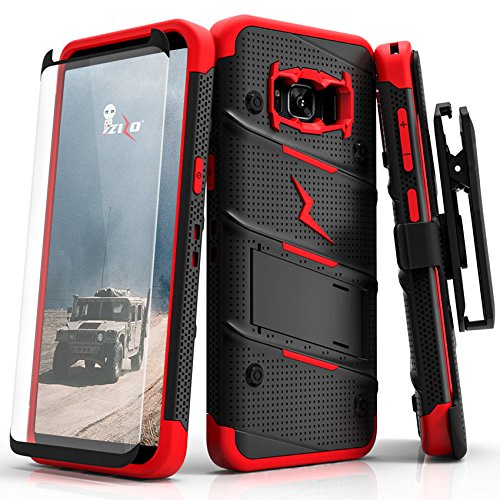 ZIZO Bolt Series for Samsung Galaxy S8 Plus Case Military Grade Drop Tested with Tempered Glass Screen Protector Holster Black RED