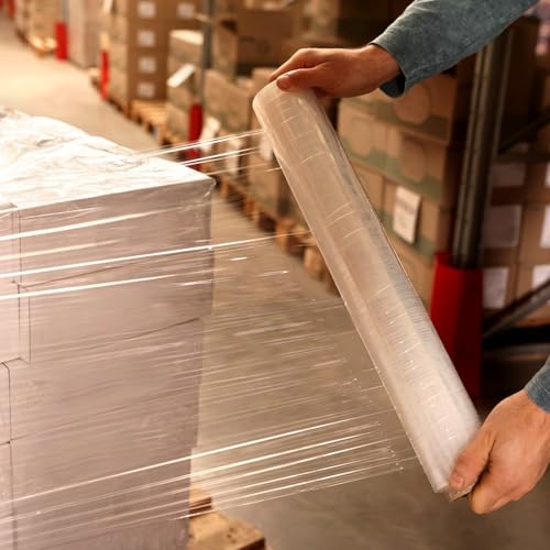 JIEHIN 3 Stück Stretchfolie 38 cm x 150 m, Strechfolienrolle Verpackungsfolie mit Griffen, Verpackungsfolie Auf Rolle Wickelfolie Stretchfolie Umzugsfolie für Möbel, Paletten Verpackung