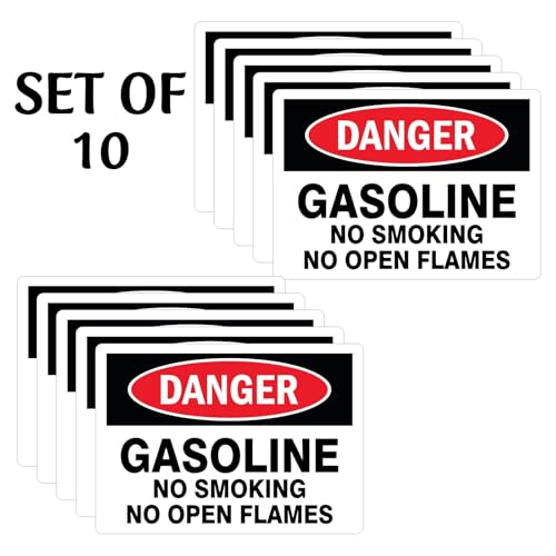 Image of CVANU Danger GASOLINE No Smoking No Open Flames Warning Safety Self-Adhesive Waterproof PVC Vinyl Sign Sticker Size (11.7inchX8.3inch) Pack of 10