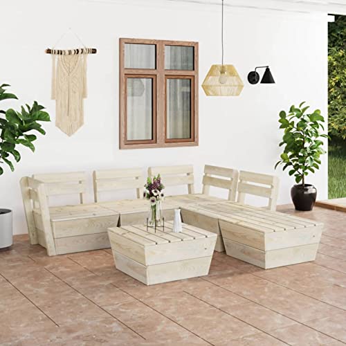 BaraSh Salon de Jardin Palette 6 pcs Bois d'épicéa imprégné,Destockage Mobilier De Jardin,Table De Jardin en Resine,Meuble Balcon