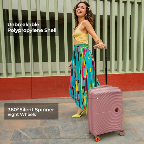 Image of Nasher Miles Seattle Hard-Sided Cabin Luggage 20 inch | 55cm | 8 Wheels Small Trolley Bag for Travel | Suitcase (Rose Gold)