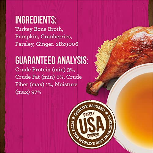 Image of Merrick Grain Free Bone Broth, Premium Human Grade And Gluten Free Dog And Cat Food Topper Pouches, Turkey - 7 oz. Pouch (Pack of 4)