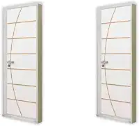 2 Kits Porta de Madeira Decorada 215x75cm com Batente de Aço 6cm Neblina Branco
