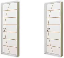 2 Kits Porta de Madeira Decorada 215x75cm com Batente de Aço 6cm Neblina Branco