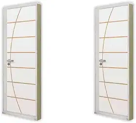 2 Kits Porta de Madeira Decorada 215x75cm com Batente de Aço 6cm Neblina Branco