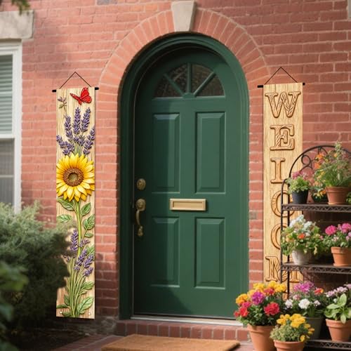Image of Nuxovilar Sunflower Lavender welcome Banners 12x70 Inches Polyester