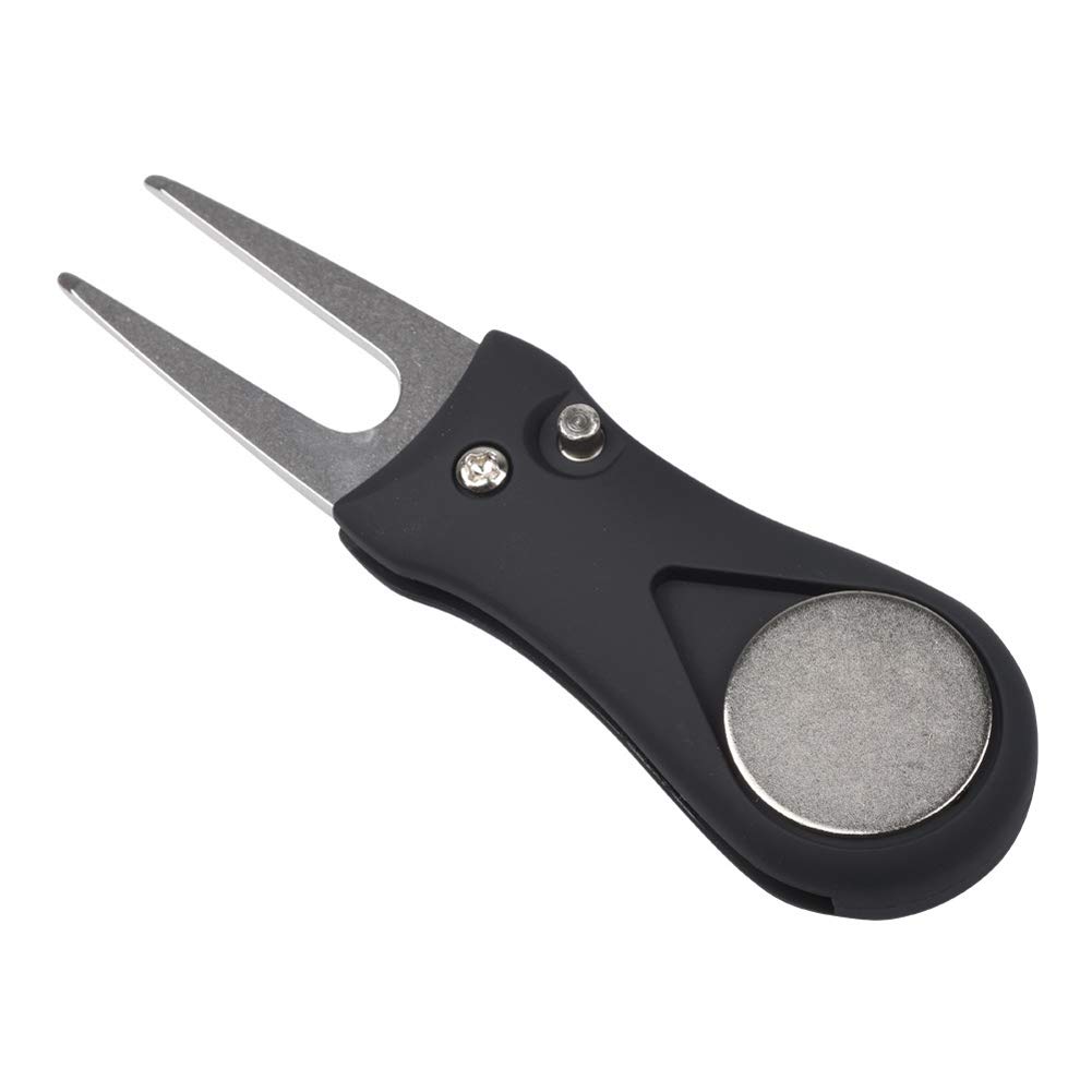 lasenersm 1 Piece Golf Divot Repair Tool Foldable Golf Divot Tool Foldable Magnetic Pop-up Button Stainless Steel Switchblade & Detachable Golf Ball Marker, Black